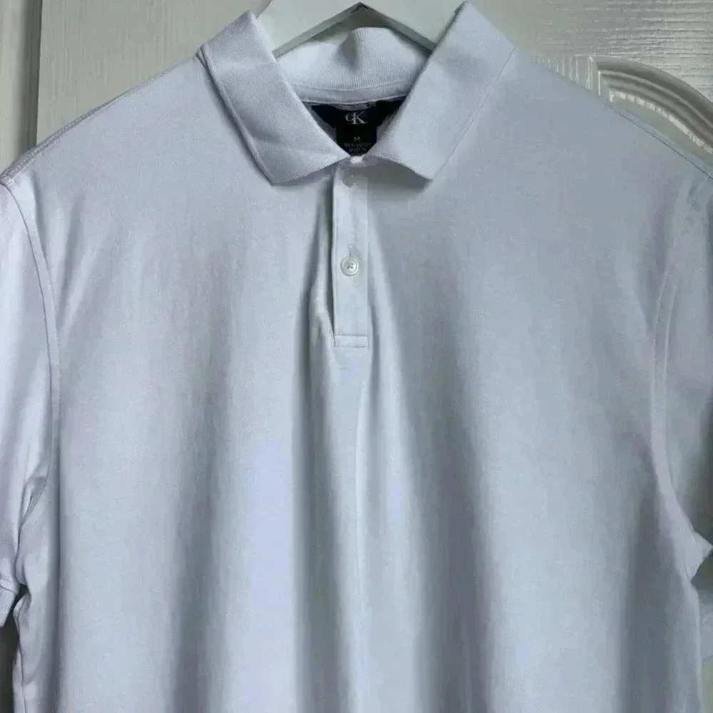 Calvin Klein White Golf Polo Shirt Men Smooth Soft Collared Size Medium - Picture 2 of 6